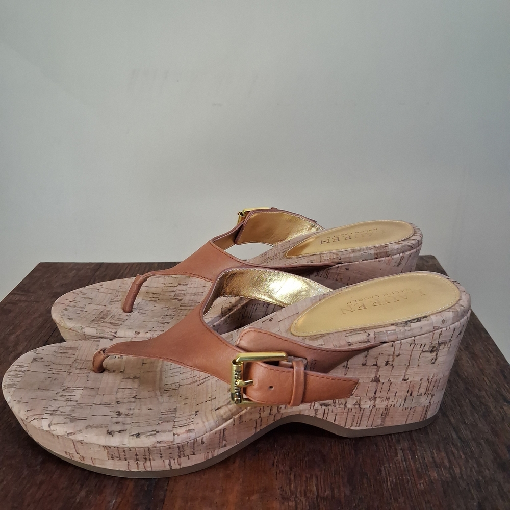 Lauren Ralph Lauren Women's Oralee Tan Cork Wedge Sandal; Sz. 10B
